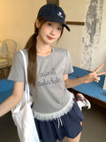 White Hem Splicing Lace Lace Short-Sleeved Woman 2026 Summer Body Repair Shoulder Design Sense Niche T-Shirt Top