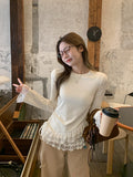Sweet Temperament Lace Ear Lace Lace Collar Long Sleeves And Bottom Shirt T-Shirts For The New Warm Inside The Coat