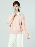 Korean Gentle Pink Jasmine Round Collar Thick Sweater 2026 Winter Loose Inside The Bottom Knitting Top