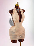 New Solid-Color INS Body-Repair Netting Screen Sexy Hanging Neck-Cutter Ass Skirt Dress Dress Woman