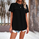 Dili Women's Clothing 2025 Spring And Summer Temperament Solid Color Short-Sleeved Lace Top