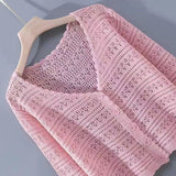 White Hollow Knitted Cardigan Girl Thin Long-Sleeved Ice Silk Shawl With Sling Skirt Air-Conditioning Shirt Summer
