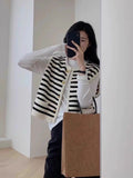 Small Fragrant Black And White Striped Sleeveless Knitted Vest Coat Women's Spring And Autumn Cardigan Outside Wearing Sweater Vest