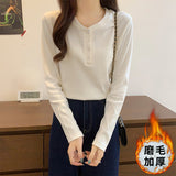Grinding Hair Chic Design Feeling White Long-Sleeved T-Shirt Women With V-Neck Knitted Bottom Shirt 2026 Autumn And Winter New Top