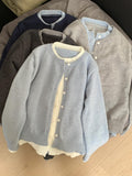 Korean Late Autumn Chic Crash Fake Two Gray Knitted Open Shirt Coat Women Lazy High-End Sweater Top