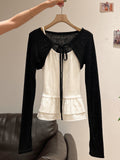 Korean Huge Good-Looking U-Neck Lace Hem Waist Sling Women Wearing Lace With Sunscreen Cardigan Two Sets Of Tops