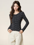 Great-Looking Round Collar On The Shoulder Broken Long-Sleeved T-Shirt 2026 Autumn And Winter New Bottoming Shirt In The Women's Clothing