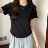Summer New White Short-Sleeved T-Shirt Women's Shoulder Tight Design Short-Term Pure Desire Irregular Fish Bone Top