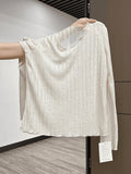 Simple Solid Color V-Neck Long-Sleeved T-Shirt Girl Summer Korean Version Of Loose Thin Chic Retro Sunscreen Shirt Top