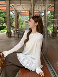 Early Autumn Wear Temperament Grid Slim Thin Long-Sleeved T-Shirt Splicing Lace Under The Hem Of The Bottom Shirt Top Woman