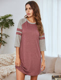 Spring And Summer Lady Home Dress Pyjamas Splicing Colliding With Color Strips Round Neck Short Sleeve Home Pajamas Woman