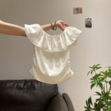 The Word Lotaf Side Of The Shoulder Design Short-Sleeved T-Shirt For Women's Summer New Folds To Collect Thin Niche Blouse
