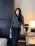 Gentle Style White Temperament Bow Tie Sweater Women Autumn And Winter Design Unique To The Knitted Shirt Inside The Top