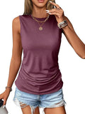 2025 Summer New Casual Solid Color Jacket Sleeveless Wrinkle Round Collar Vest Women's T-Shirt