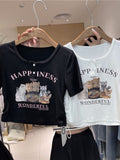 Short Sweet Spicy Shoulder Short-Sleeved T-Shirt Women's Summer 2025 New High-Waist Design Sense Niche Repair Body