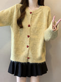 Red Love Buckle Gray Knitted Cardigan Sweater Coat Women Autumn New Large-Size Fat Mm Korean Chic Top