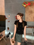 Korean Bow Design Shoulder-Necked Short-Sleeved T-Shirt Women 2026 Spring And Summer New Slimming Casual Top