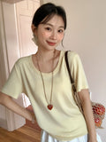 Korean U-Necked Collar Collar Collared Shoulder Short-Sleeved T-Shirt 2026 Summer New Loose Thin Lazy Chic Top
