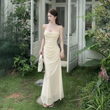 (Explosive) Summer New Collar Fish Tail Waist Feeling Dress High Temperament Thin Sling Belt Super