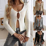 Dili 2025 Autumn And Winter Sexy Babes Hollow Dark Buckle Cardigan Sweater Women's Dress
