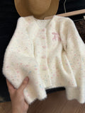 Korean Sweet Embroidered Colorful Plush Sweater Coat Woman 2025 Autumn And Winter Show Skinny Knitted Shirt Top