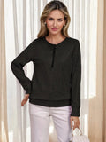 Women's Fashion Casual Loose Round-Neck Long-Sleeved Top Solid Color T-Shirt Women's Coat