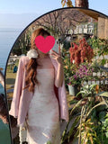 Early Autumn New French Romantic Pink Floral Sling Dress Women's 2025 Summer Mesh To Close The Waist Open Fork Mid-Long Dress