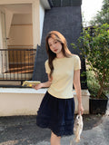 Pure Round Collar Clear Line Short-Sleeved T-Shirt Women 2026 Summer New Design Small Man On The Shoulder To Put On The Top