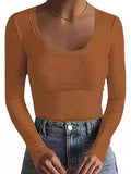 2025 New Women's T-Shirt Basic Thread Round Neck Long Sleeve Sexy Girl Top T Hot Girl