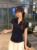 Simple Casual Polo Collar Short-Sleeved T-Shirt 2026 Summer Shoulder Thin Temperament Beautiful High-End Small Top