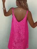 New Sexy Babes Beads V-Neck Short Dress Club Show-Back Slings Dress