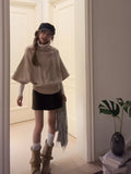 Gentle Style French Temperament High-Neck Short-Sleeved Sweater Autumn New Folded Loose Thin Chic Tops Up Jacket