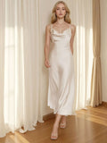 Women's New Acetate-Sing Skirt Sexy French Sling Dress