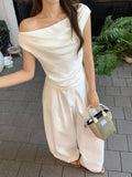 White Irregularly Short-Sleeved T-Shirt Girl 2026 Summer Super Look Ootd Repair Angle Shoulder Coat