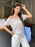 High-End Temperament Striped U Collar Collar Loose Collar Loose Short-Sleeved T-Shirt For Women's Summer New Casual Thin Top
