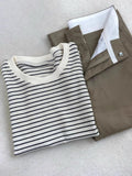 Pure Cotton Waffle Striped Short-Sleeved T-Shirts For Women's Niche Design Round-Neck Korean Loose Basics Of Absley Top