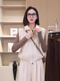 Knitted Vest High-Neck Double Zipper Comfortable Simple Early Autumn New Temperament Full Thin Bottom Shirt Vest Top