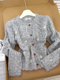 Korean Round-Neck Hollow Lace Knitted Cardigan Women Early Autumn 2025 New Fashion Cut-Down Sweater Jacket