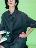 New High-Wisdom Wearing The Same Gray Stripes Loose Thin Shirt Tie Shirt Woman