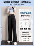 Suit Pants Women's Narrow Version Of Wide-Legged Pants 2025 New Ice Silk Hanging High-Rise Large Size Cover Straight Pants Thin