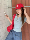 High-End Half-Necked Button Short Sleeve Front-Shoulder T-Shirt For Women 2026 Summer New Summer T-Shirts For Casual Blouses