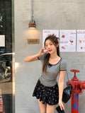 Round Collar Collar Collar Collar Collar Collar Thin Short-Sleeved T-Shirt Girl Spring And Summer Bow Tie With Straight Shoulder To Put On The Top