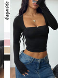 Diju Y2K Hottie Wind Solid Long-Sleeved Shirt T-Shirt Women's Dress 2025 Summer