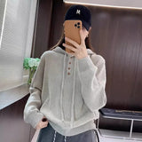 Hooded Zipper Knitted Shirt Women Long Sleeve Autumn And Winter New Large Size Fat Mm Loose Thin Jumper Sweater Top
