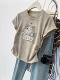 Pure Cotton Tie Dye Cat Shoulder Short Sleeve T-Shirt Women's Summer 2025 New Burst Design With A Short-Sized Top