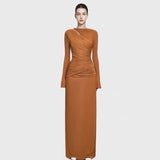 Autumn 2025 New Fashion Temperament Long-Sleeved Elegant Folded Waist High-Sense Dress