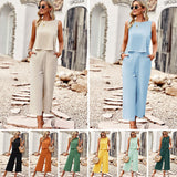Dili Solid Color Fashion Two Sets Of Women 2025 Summer Temperament Sleeveless Top Nine Trousers