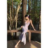 Sexy Pure Ambience Feeling Back Purple Dress Slimy Tossed Fishtail Holiday Dress