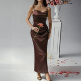 Dili 2025 Spring/Summer Dresses Casual Sexy Solid Color Suspension Dresses Evening Dresses
