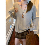 Apricot V-Neck Plus Thick Collar Long-Sleeved Knitted Sweater Women's Autumn And Winter Loose Blouse Bottom Shirt